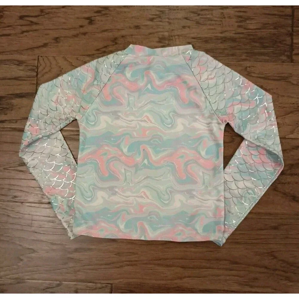 BETSEY JOHNSON Girls Size 12 Rash Guard Swim Suit Top Mermaids Have More Fun